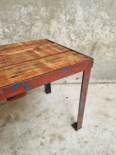Vintage side table bench television furniture steel and wood