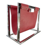 Porte revue métal chromé et simili cuir, Skaï , aspect pécari, 1970