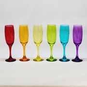 6 multicolored glass champagne flutes red orange yellow green blue purple