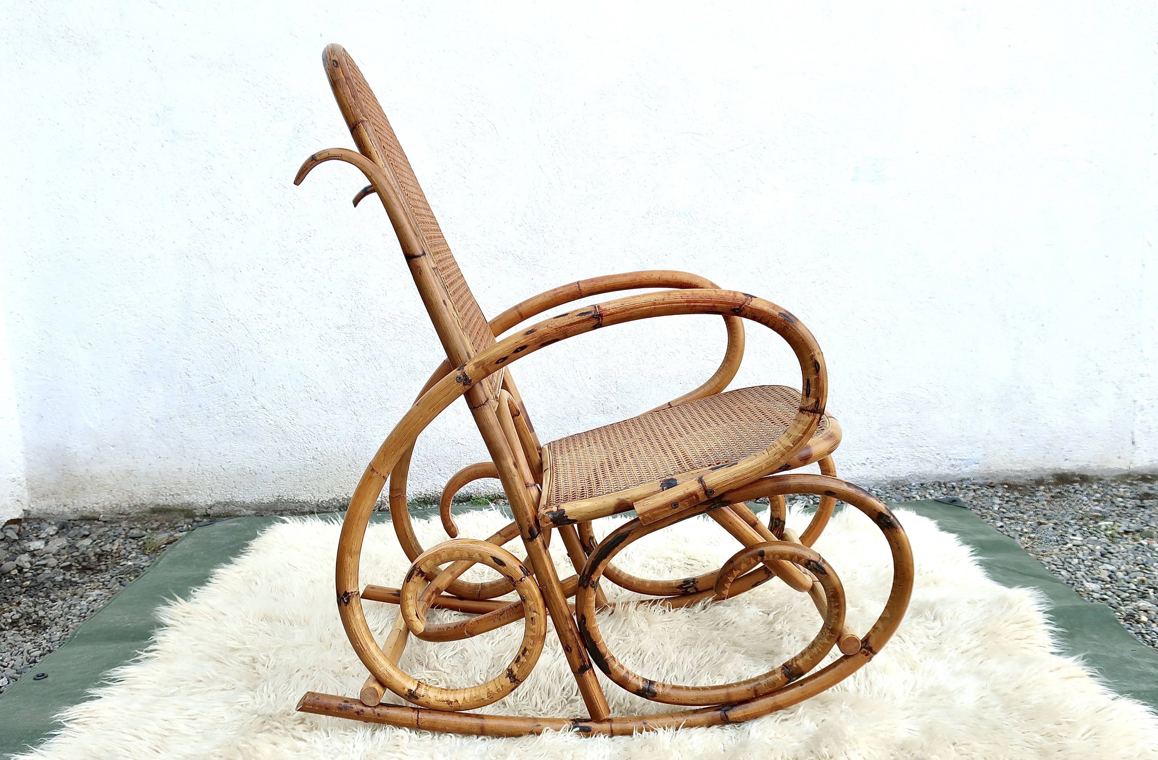 Rocking-chair canned in bamboo design 1960s