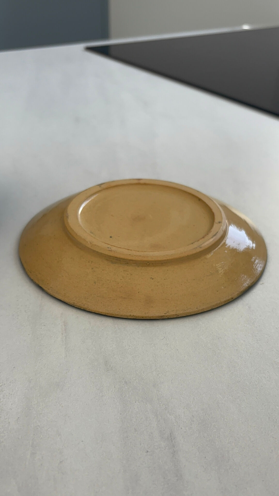 Vintage artisanal blue night ceramic butter dish in Alsatian style.
