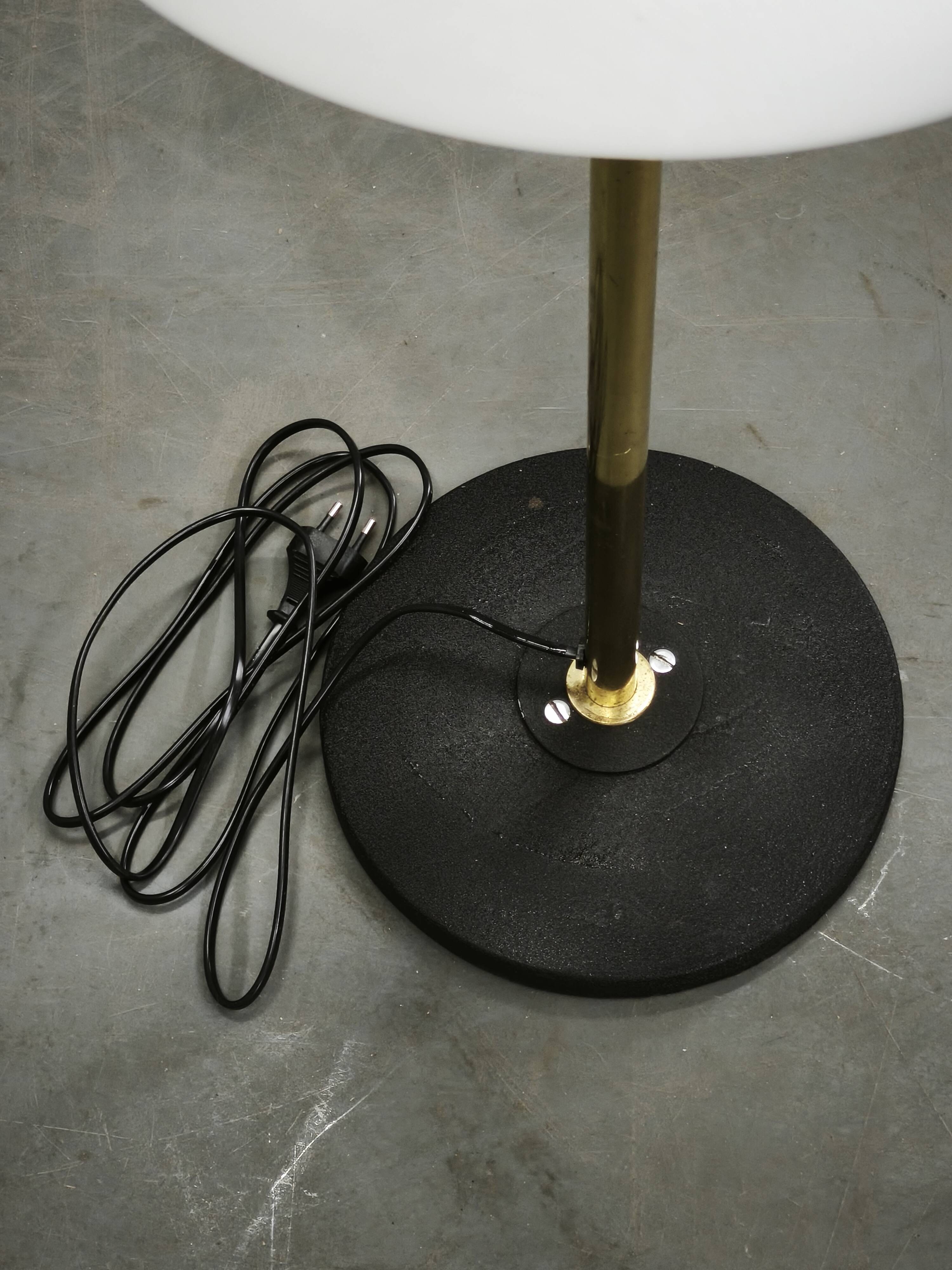 1960s Lidokov Space Age Brass and Opaline Glass Floor Lamp