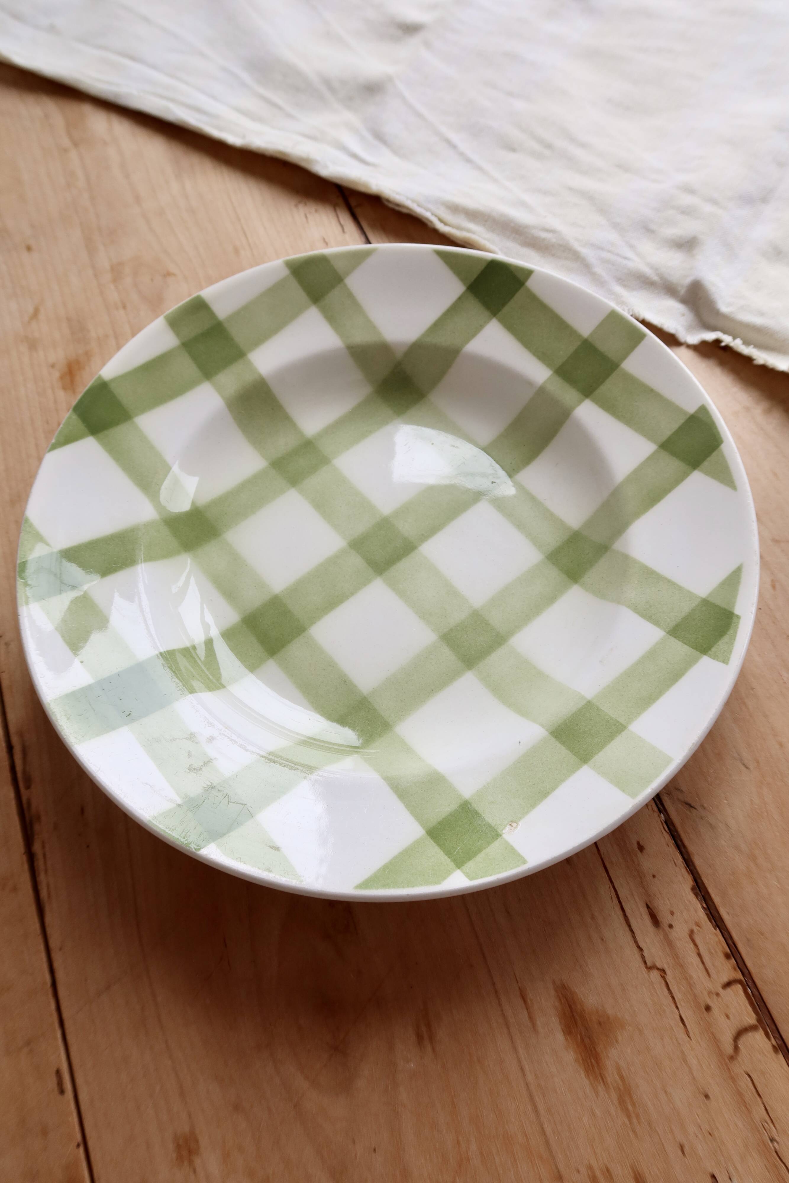 Vintage hollow plate earthenware - Green Tablecloth model - Moulin des Loups