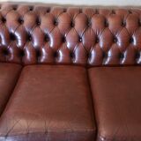 Sofa chesterfield brown leather four seats
