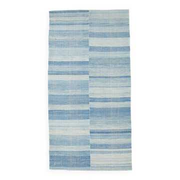 5x10 Kilim Ice Blue Handwoven Kilim Rug, 147x288 Cm