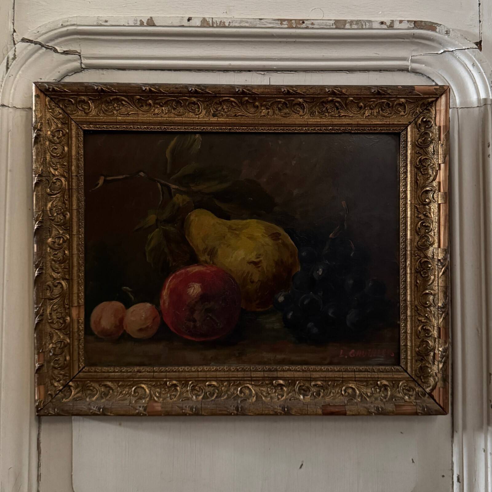 Pair of still lifes, oils on cardboard, fruits, 20th century by L. Gauthier