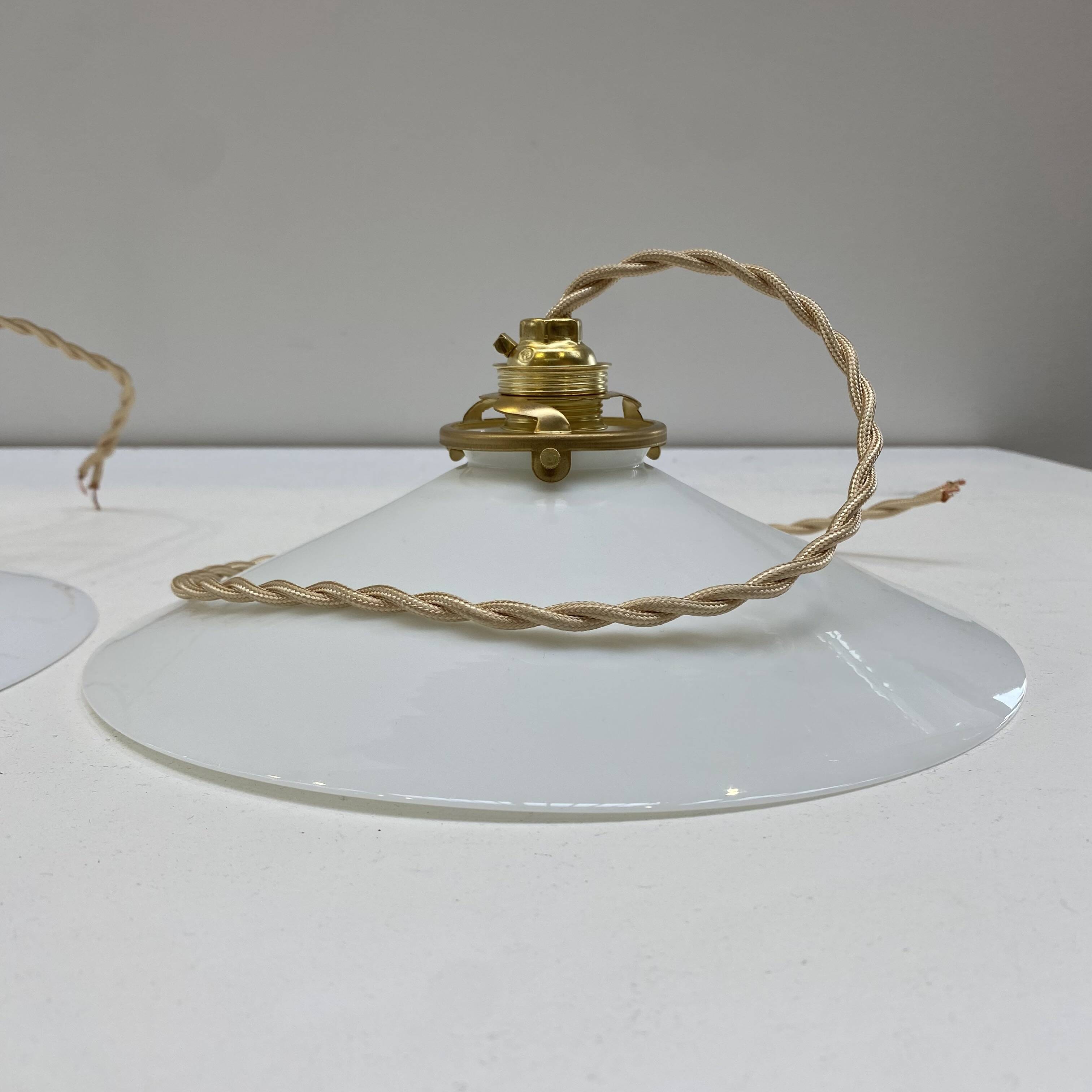 Pair of white opaline pendant lights