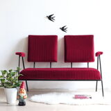 60s design sofa in metal and red velvet