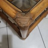 Table, side table in rattan and smoked glass from the 60s, vintage