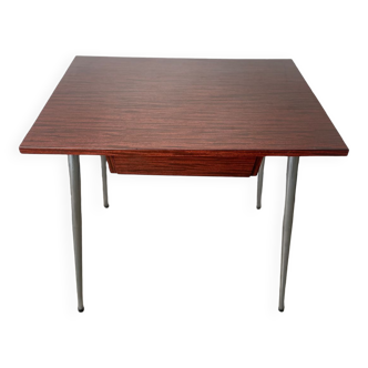 Table/bureau en formica bois avec tiroir, années 70