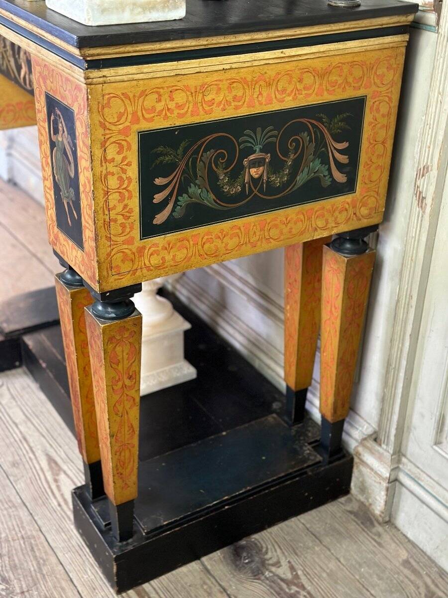Console desk decorated with paintings, Pompeian style, circa 1880