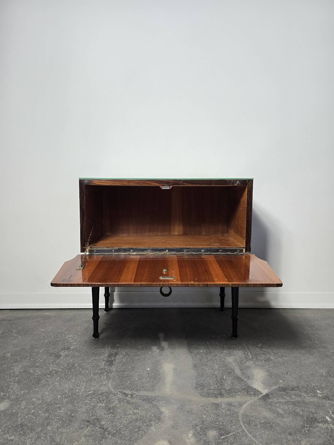 80s Italian Nightstand with Glass top