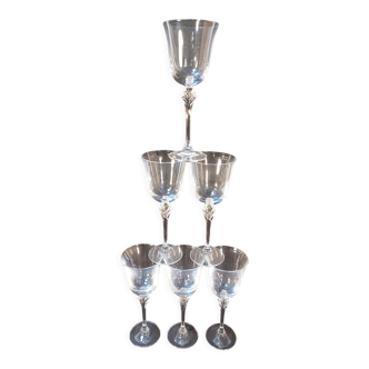 Set de 6 verres à vin français 19 cl - Cristal d'Arques modèle Verneuil circa 1980