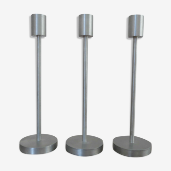 Série de 3 bougeoirs scandinaves minimalistes en aluminium années 70