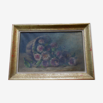 Nature morte - huile sur toile signée camille omeyer - bouquet de fleurs début xxème