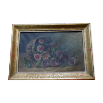 Nature morte - huile sur toile signée camille omeyer - bouquet de fleurs début xxème