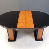 Vintage extendable burl wood and lacquer dining table, 1980s