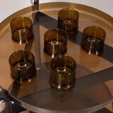 Chariot et ensemble de verres et de mugs vintage des années 70 design par l.massoni pour guzzini