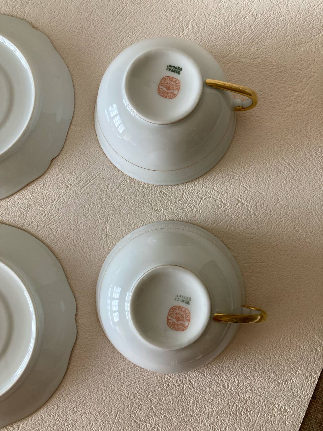 Déjeuner tête à tête porcelaine Limoges Lafarge doré à l’or fin