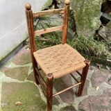Chaise Italienne Vintage Bois Brut Corde Tressée Artisanale