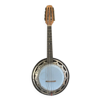 8-string banjo from the early 20th century in mahogany with its canvas cover