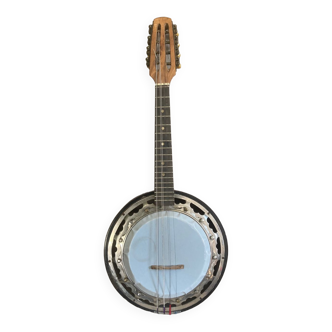 Banjo à 8 cordes époque début XXe en acajou avec sa housse en toile
