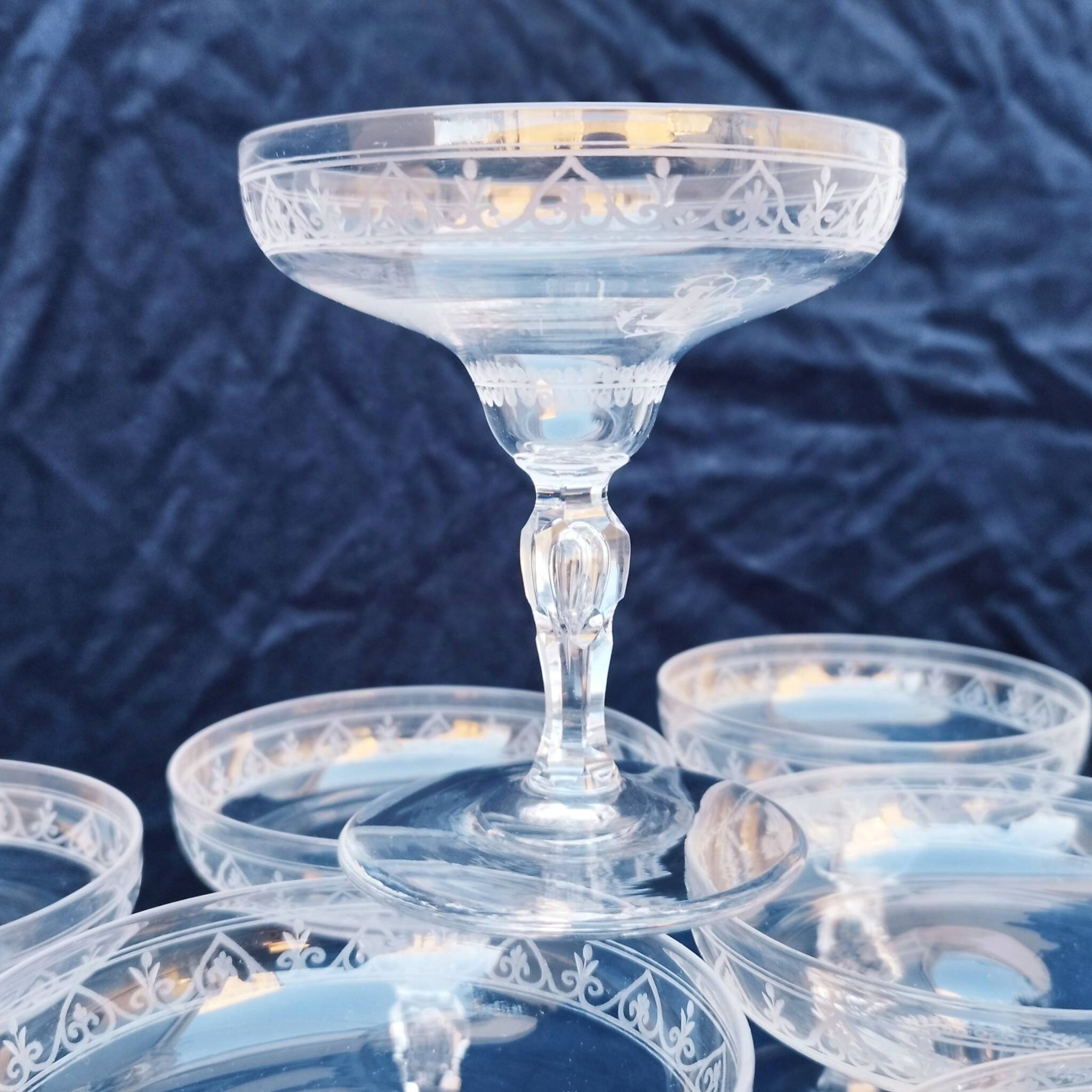 Baccarat crystal champagne glasses monogram 19th century