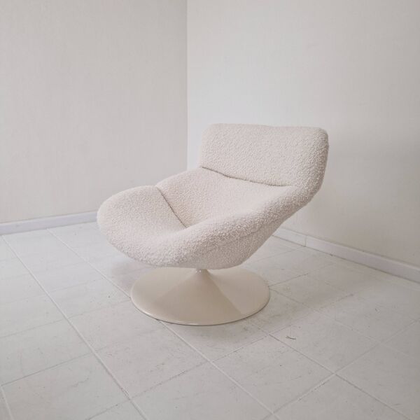 Fauteuil Lounge Artifort F518 restauré par Geoffrey Harcourt en tissu Bouclé,