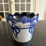 Cache-pot en céramique bleue et blanche, années 70