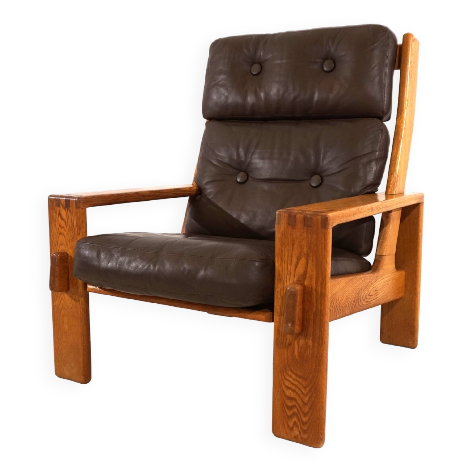 Asko Bonanza brown high-back leather armchair by Esko Pajamies