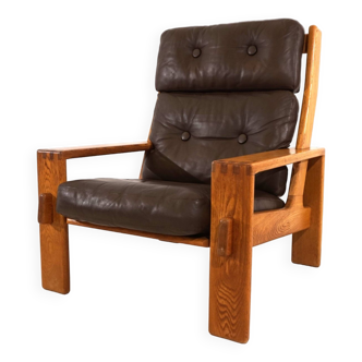 Asko Bonanza brown high-back leather armchair by Esko Pajamies