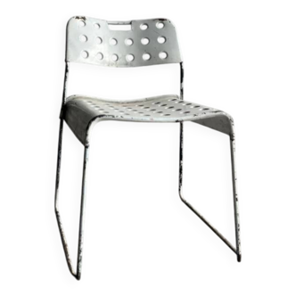 White Lacquered Steel Omstak Chair by Rodney Kinsman for Bieffeplast (1971) Industrial Sled Base