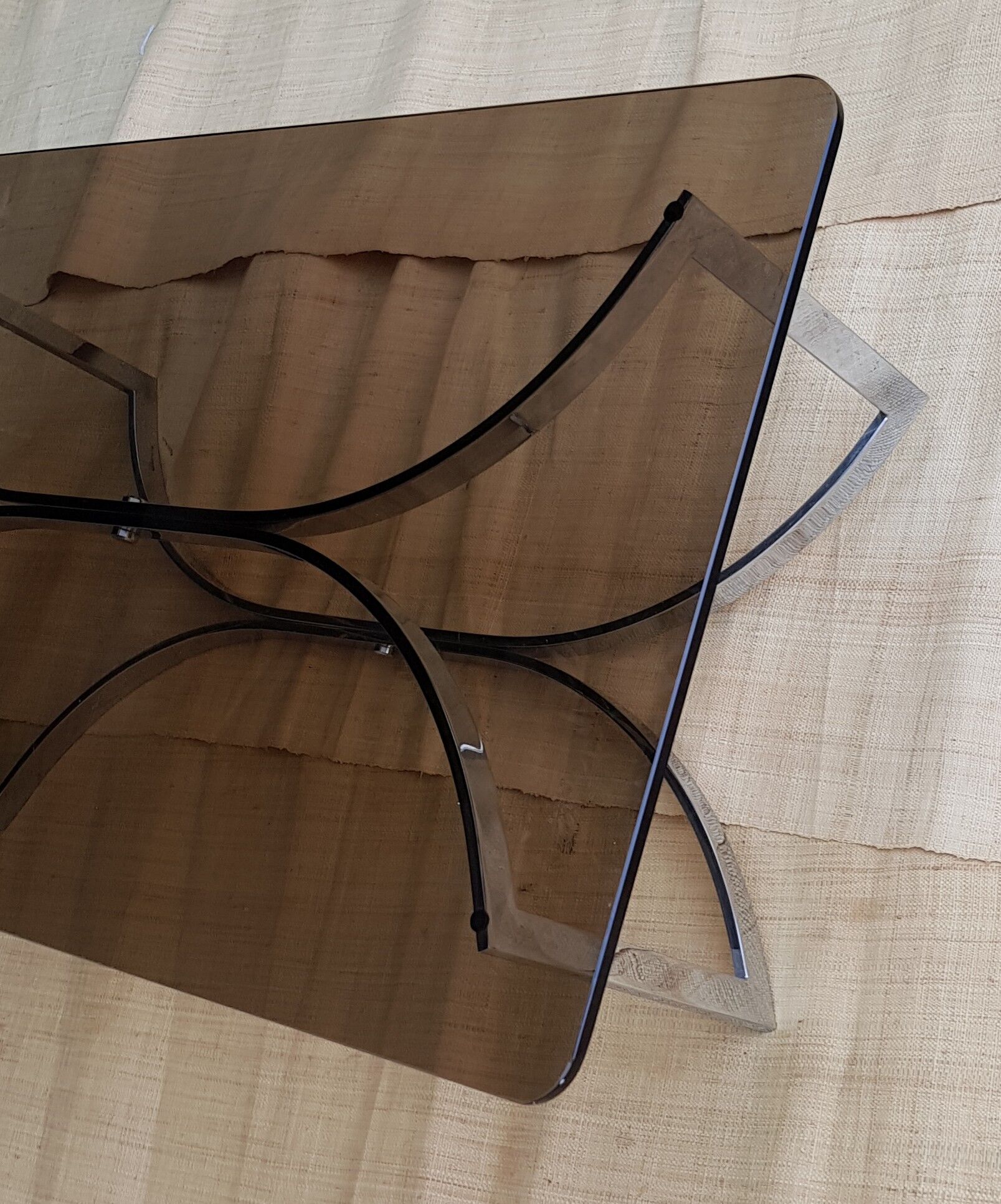 70's glass and chrome metal coffee table