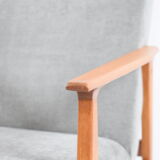 Vintage polish armchair, restored, 1960s, grey fabric, teak