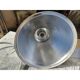 Pair of industrial pendant lights in aluminium and glass.