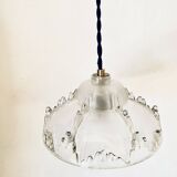 Glass pendant light, braided fabric cable and porcelain ceiling rose