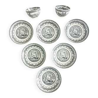 Set of 6 bowls and 2 cups Cappellemans, Jemmapes