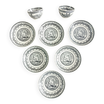 Set of 6 bowls and 2 cups Cappellemans, Jemmapes