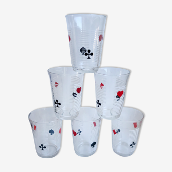 Ensemble de 6 verres à eau jeux de cartes années 70