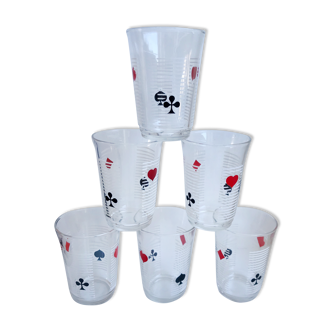 Ensemble de 6 verres à eau jeux de cartes années 70