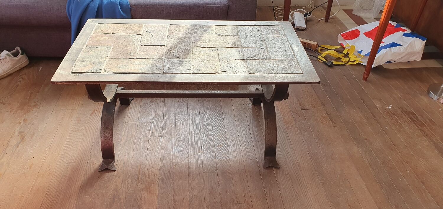 Blacksmith coffee table made of wrought iron and slate.