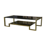 Designer coffee table with brass structure and black smoked glass, 1970s