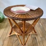 Round rattan coffee table double floor 60s