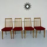 Set of 4 chairs in solid beech and vintage orange fabric, 70s design