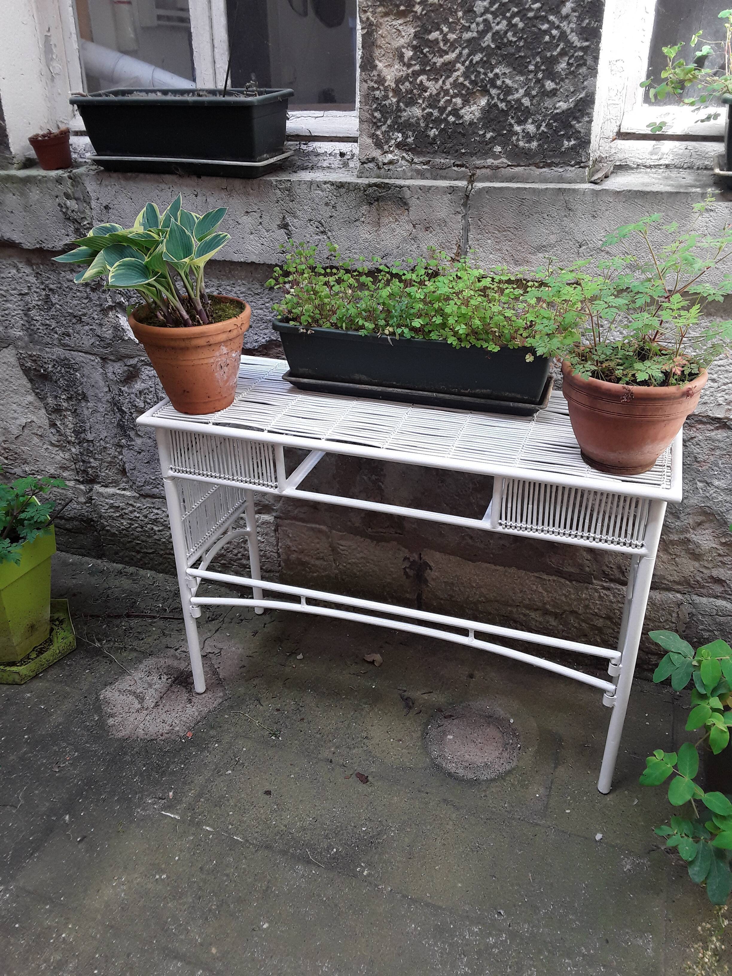 Vintage rattan garden console table