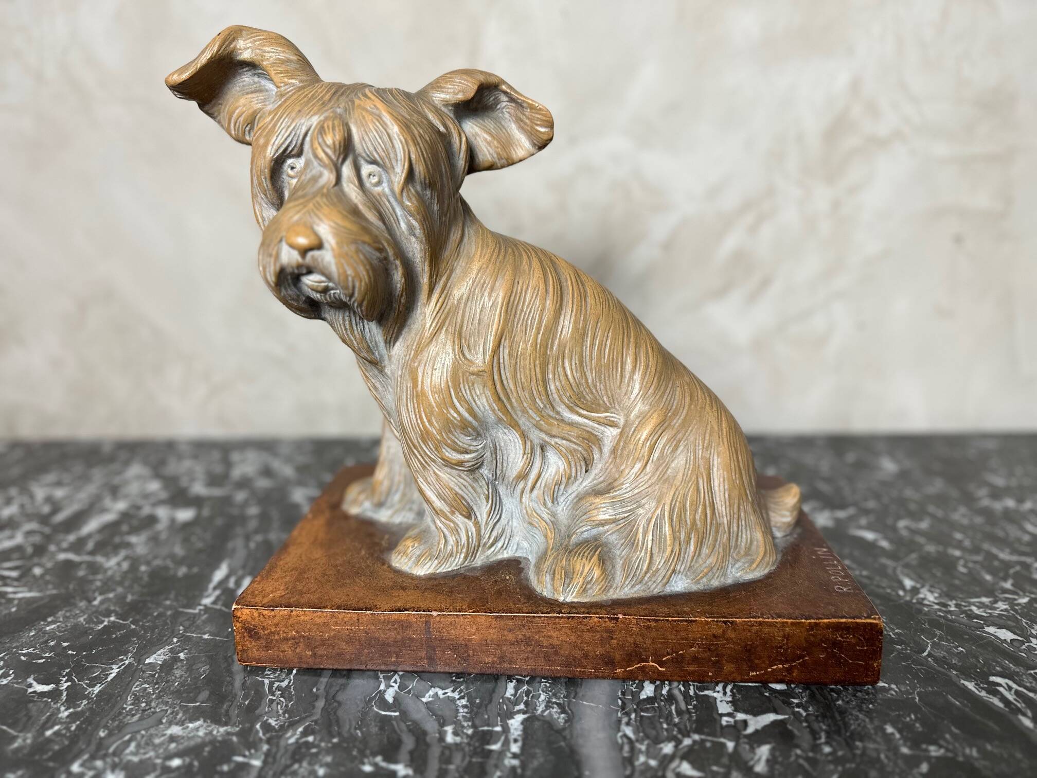Terracotta dog signed R. Pollin