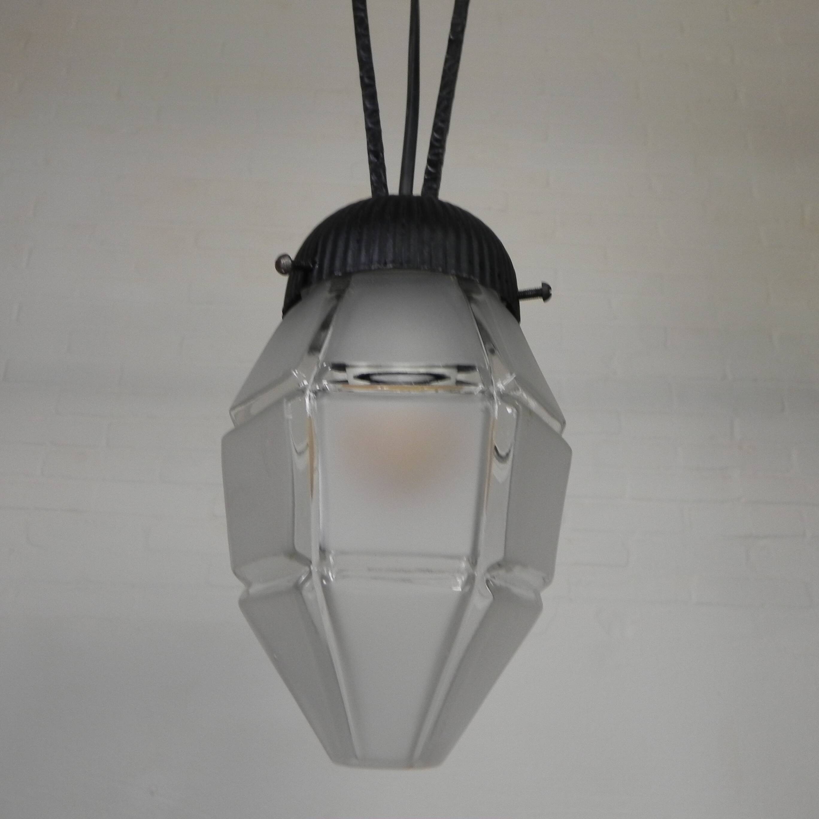 Art Deco pendant lamp with hexagonal glass shade, 1930s