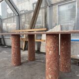 Large rectangle stone dining table in red/pink Portuguese Travertine
