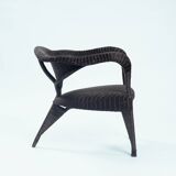 Sculptural rattan tripod armchairs in the manner of Boris Sipek