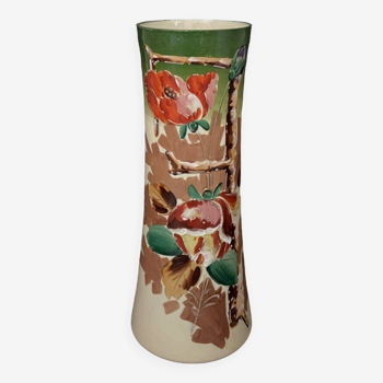 Early 20th century opaline enameled vase with floral decoration